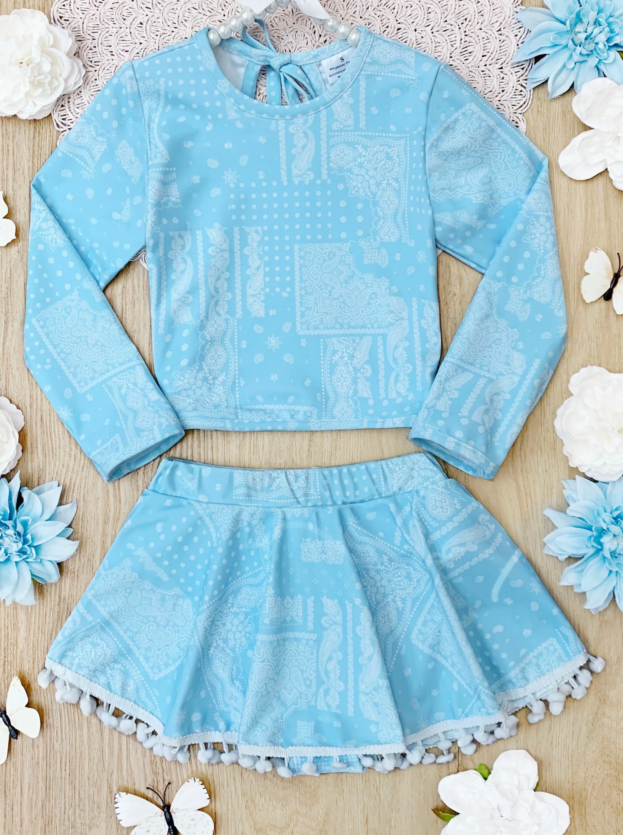 Pretty Paisley Skort Rash Guard Two Piece Swimsuit