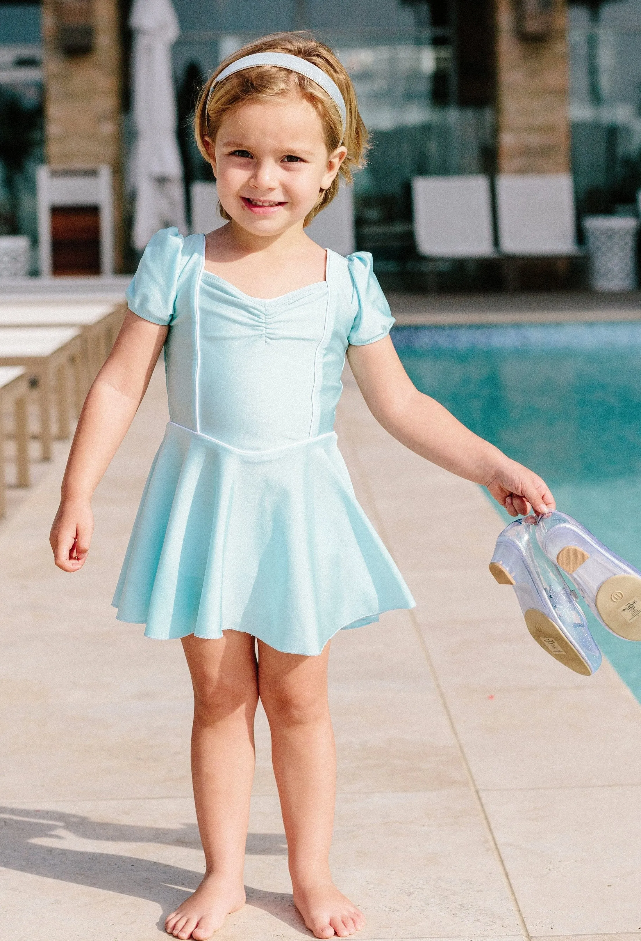 princess swim dress in blue
