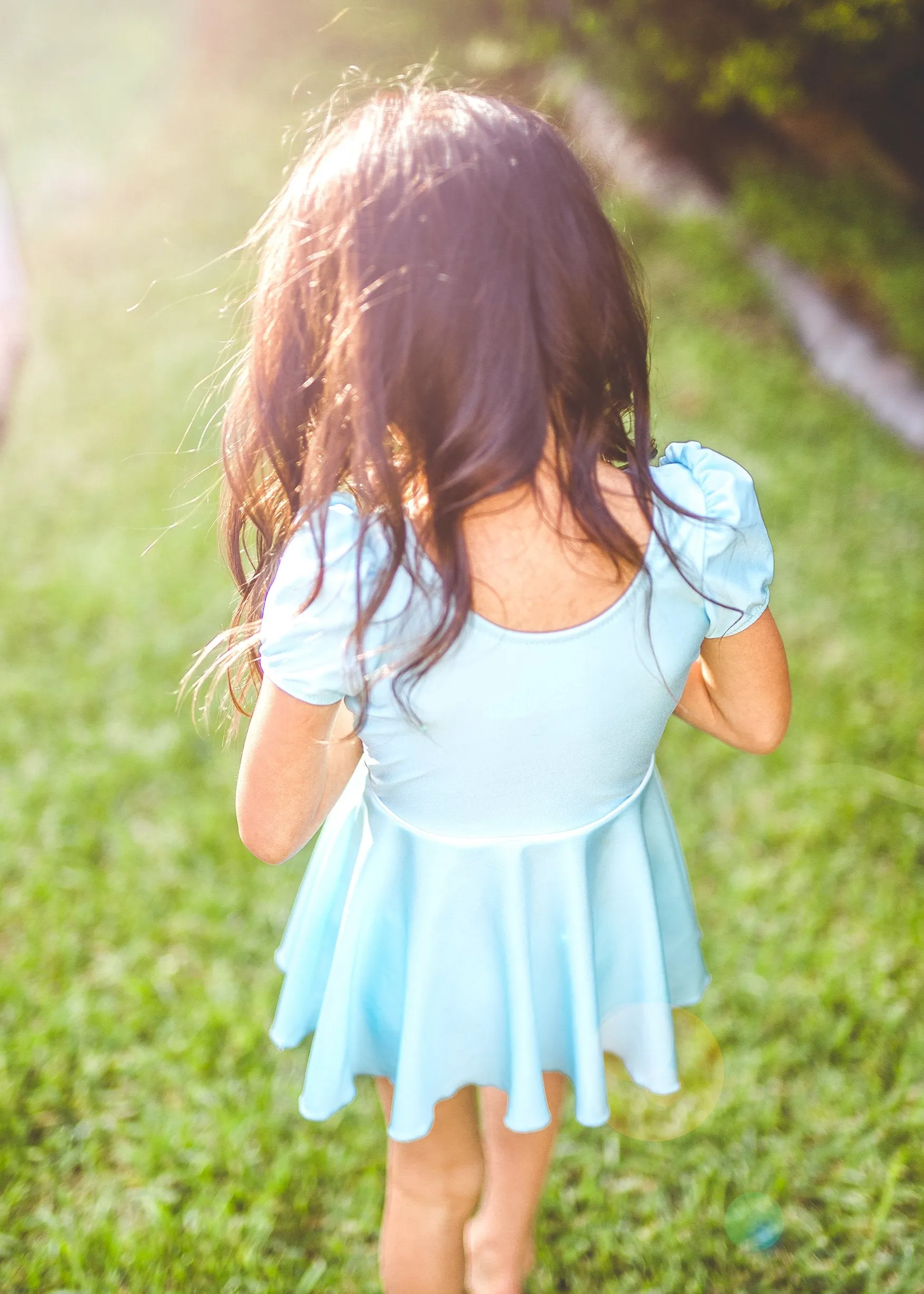 princess swim dress in blue