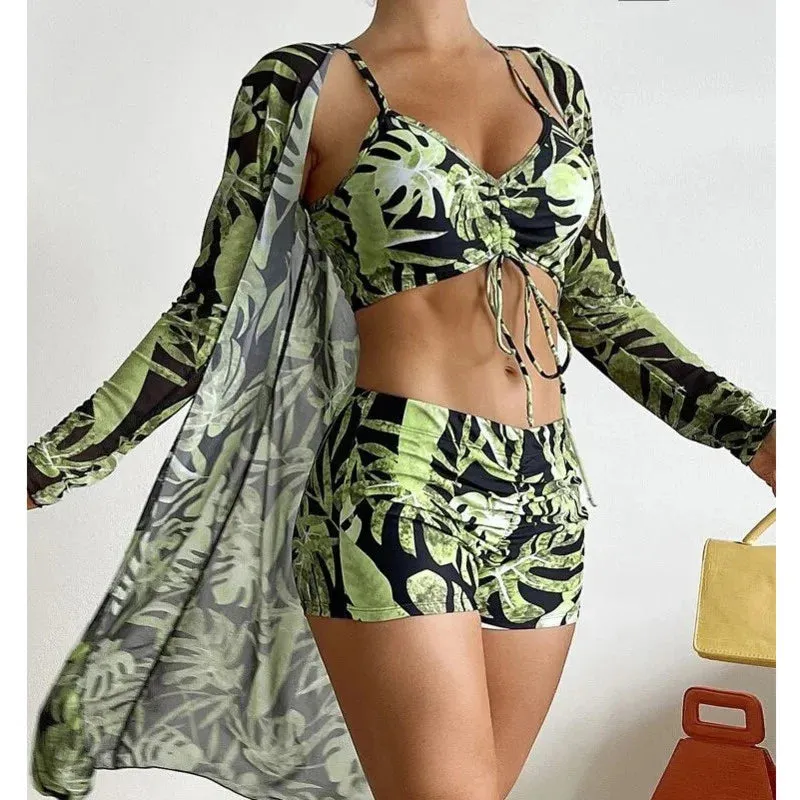 Print Tankini Push Up Three-Piece Bathing Suit