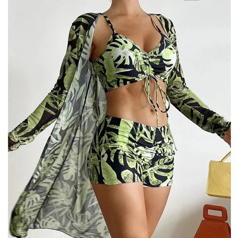 Print Tankini Push Up Three-Piece Bathing Suit