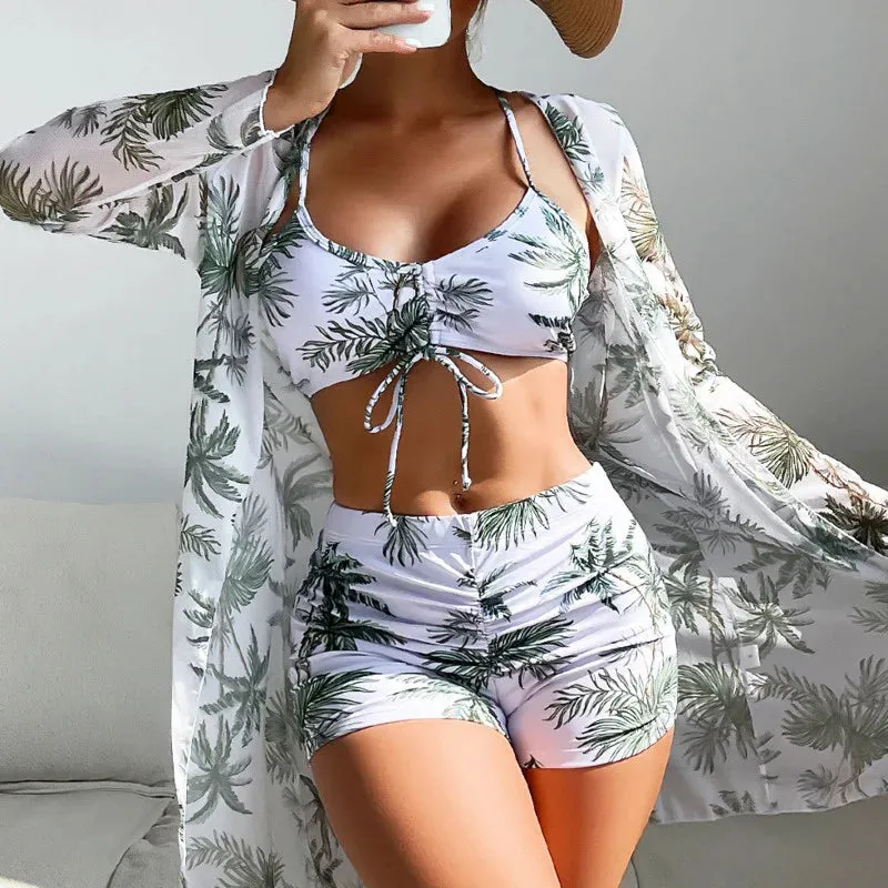 Print Tankini Push Up Three-Piece Bathing Suit