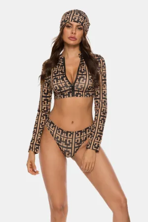 Printed V-Neck Three-Piece Swimsuit