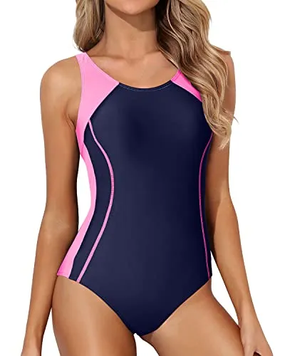Propelling Splicing Athletic One Piece Swimsuits-Blue Pink