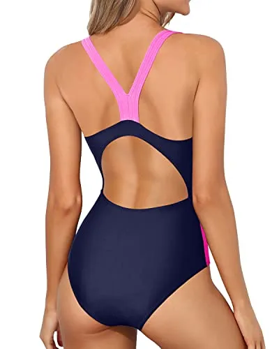 Propelling Splicing Athletic One Piece Swimsuits-Blue Pink