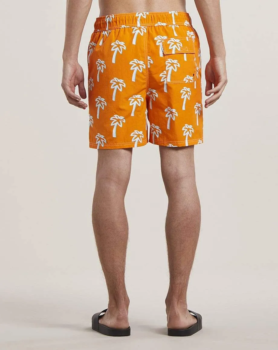 Pulco Palm Print Mens Swim Shorts Shorts | Orange
