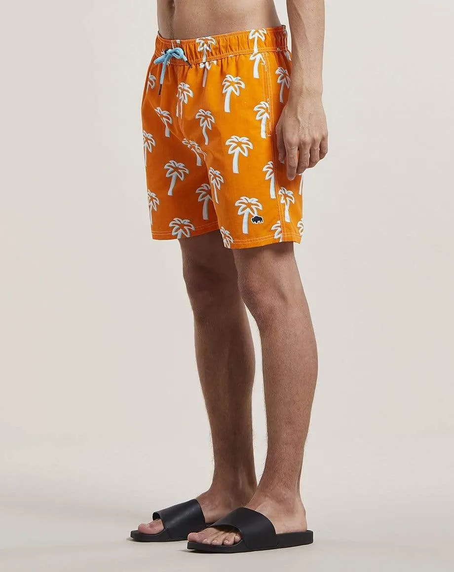 Pulco Palm Print Mens Swim Shorts Shorts | Orange