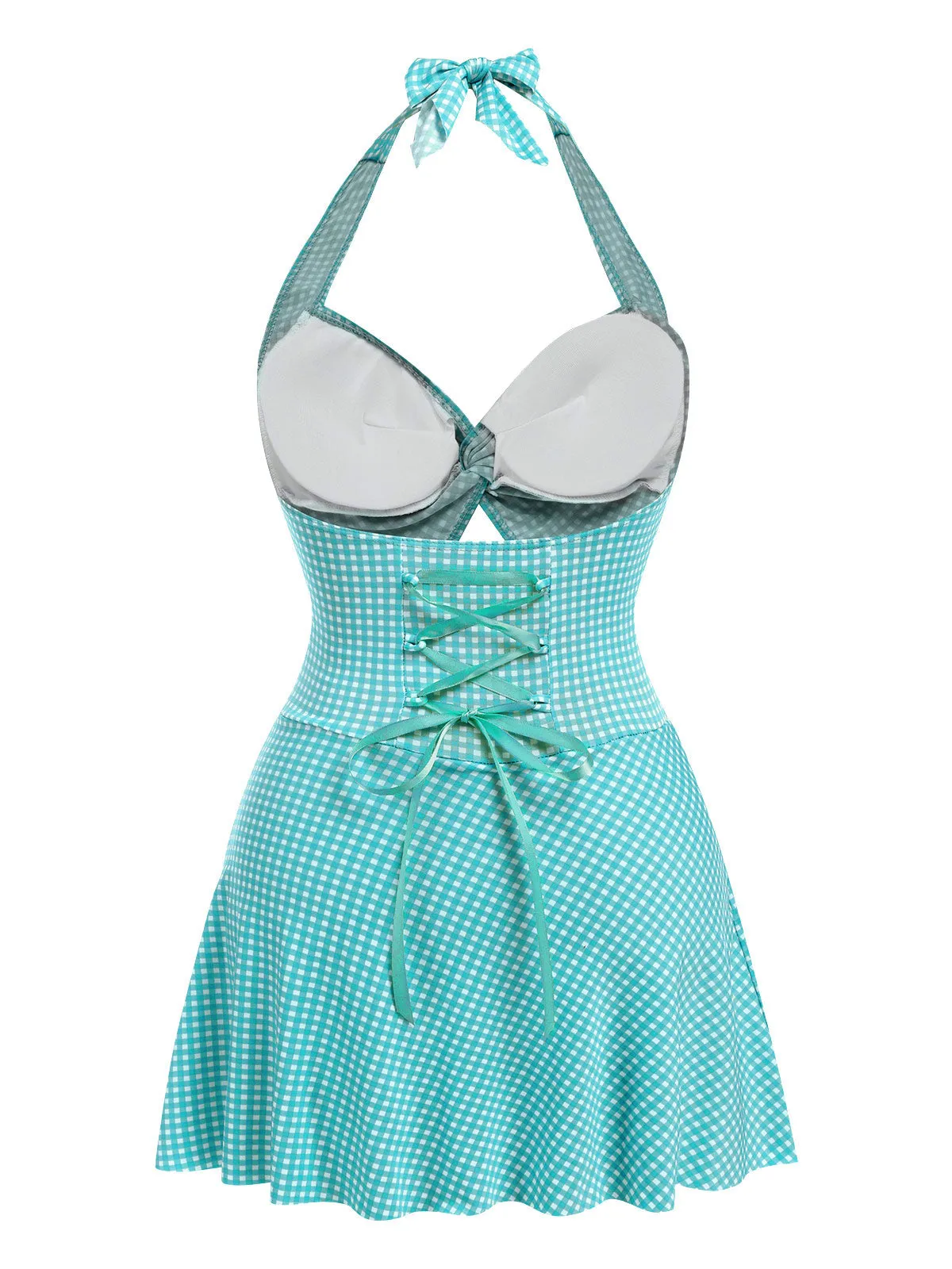 Purple 1930s Plaid Halter One-Piece Swimsuit