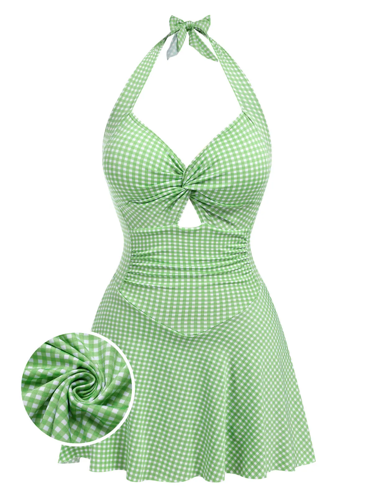 Purple 1930s Plaid Halter One-Piece Swimsuit