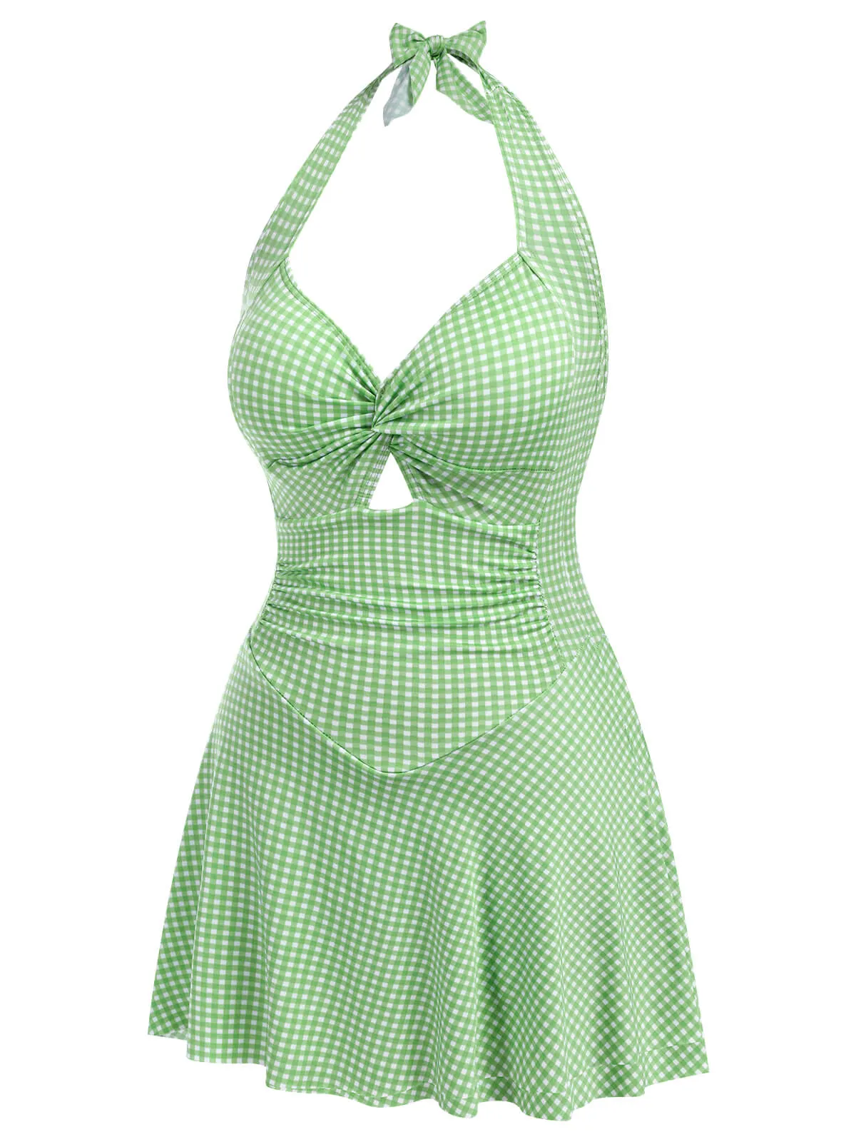 Purple 1930s Plaid Halter One-Piece Swimsuit
