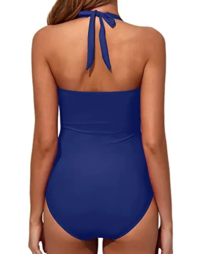Push Up Wireless Slimming One Piece Swimwear-Blue