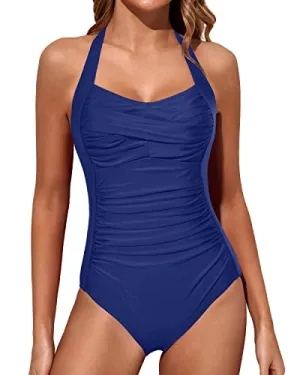 Push Up Wireless Slimming One Piece Swimwear-Blue