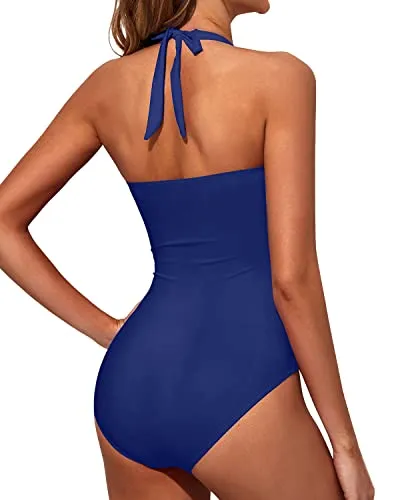 Push Up Wireless Slimming One Piece Swimwear-Blue