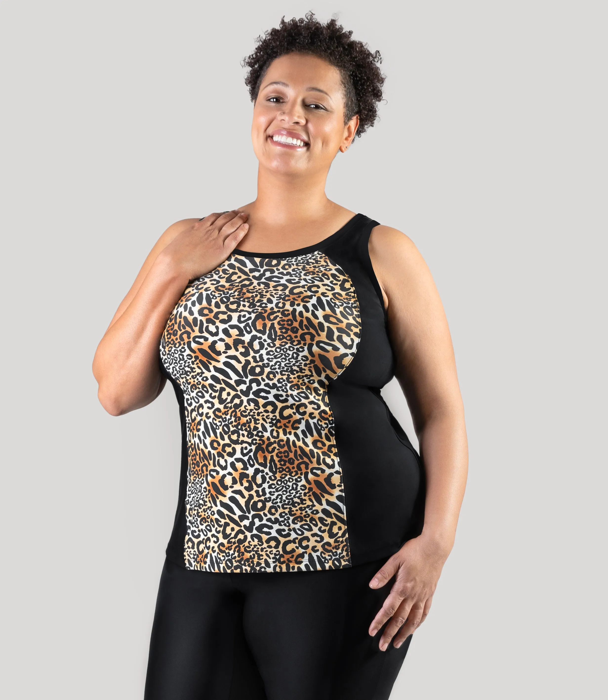 QuikEnergy Tankini Swim Top Leopard Print Black