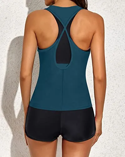 Racerback Tankini Shorts For Women's Athletic Swimwear-Teal