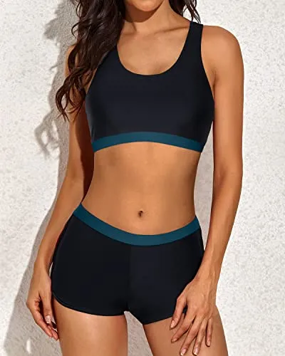 Racerback Tankini Shorts For Women's Athletic Swimwear-Teal