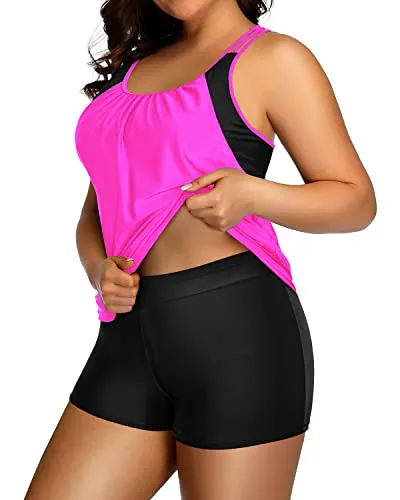 Racerback Tankini Swimsuit Plus Size Tummy Control Bathing Suit Blouson-Neon Pink