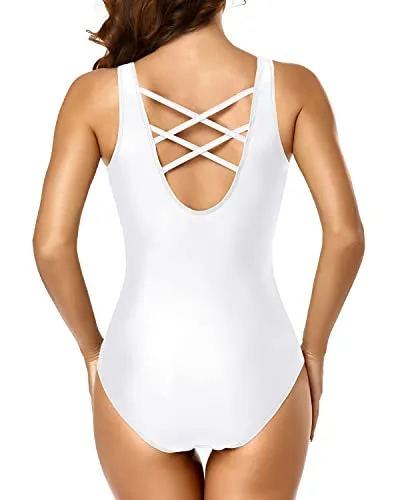 Racerback Women Swimwear Slimming One Piece Swimsuits-White