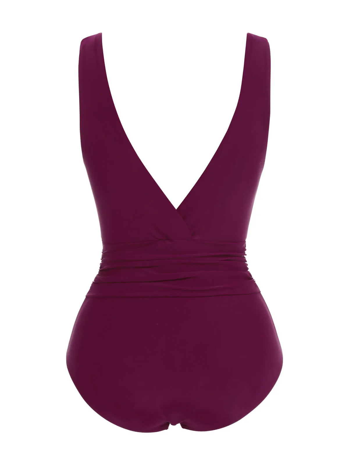 Raspberry Purple 1960s V-Neck One-piece Swimsuit