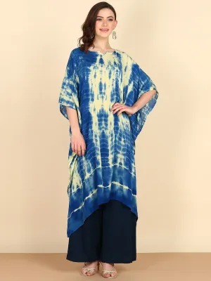 Rayon Tie Dye Blue And Light Green Kaftan kurta