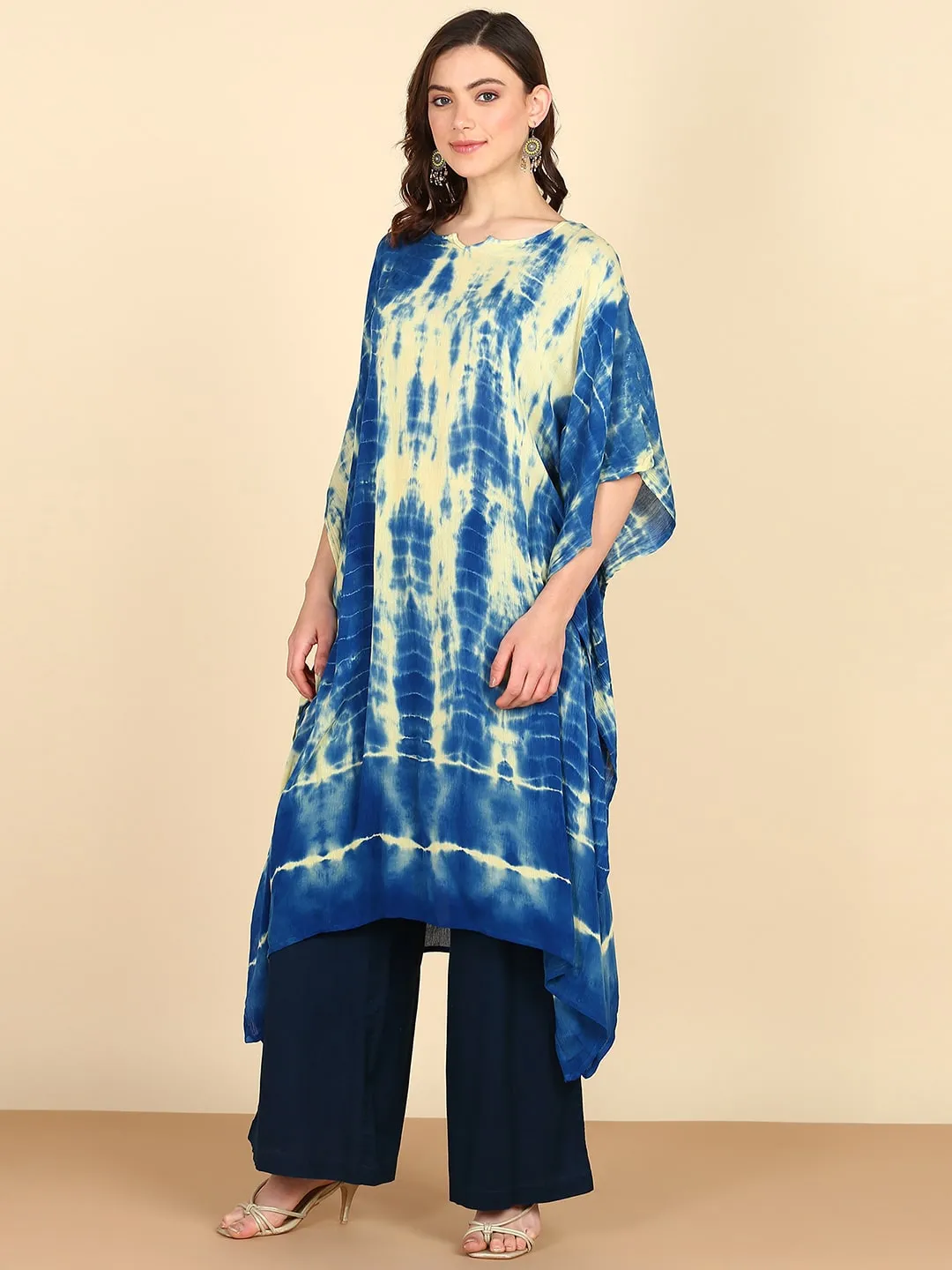 Rayon Tie Dye Blue And Light Green Kaftan kurta