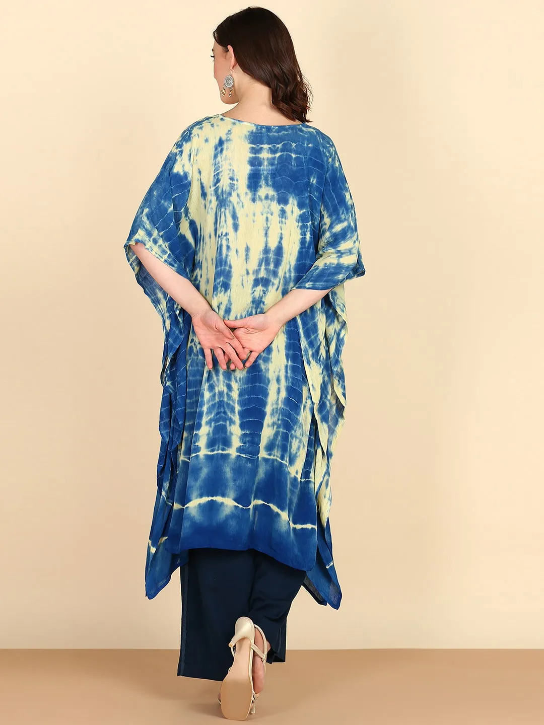 Rayon Tie Dye Blue And Light Green Kaftan kurta