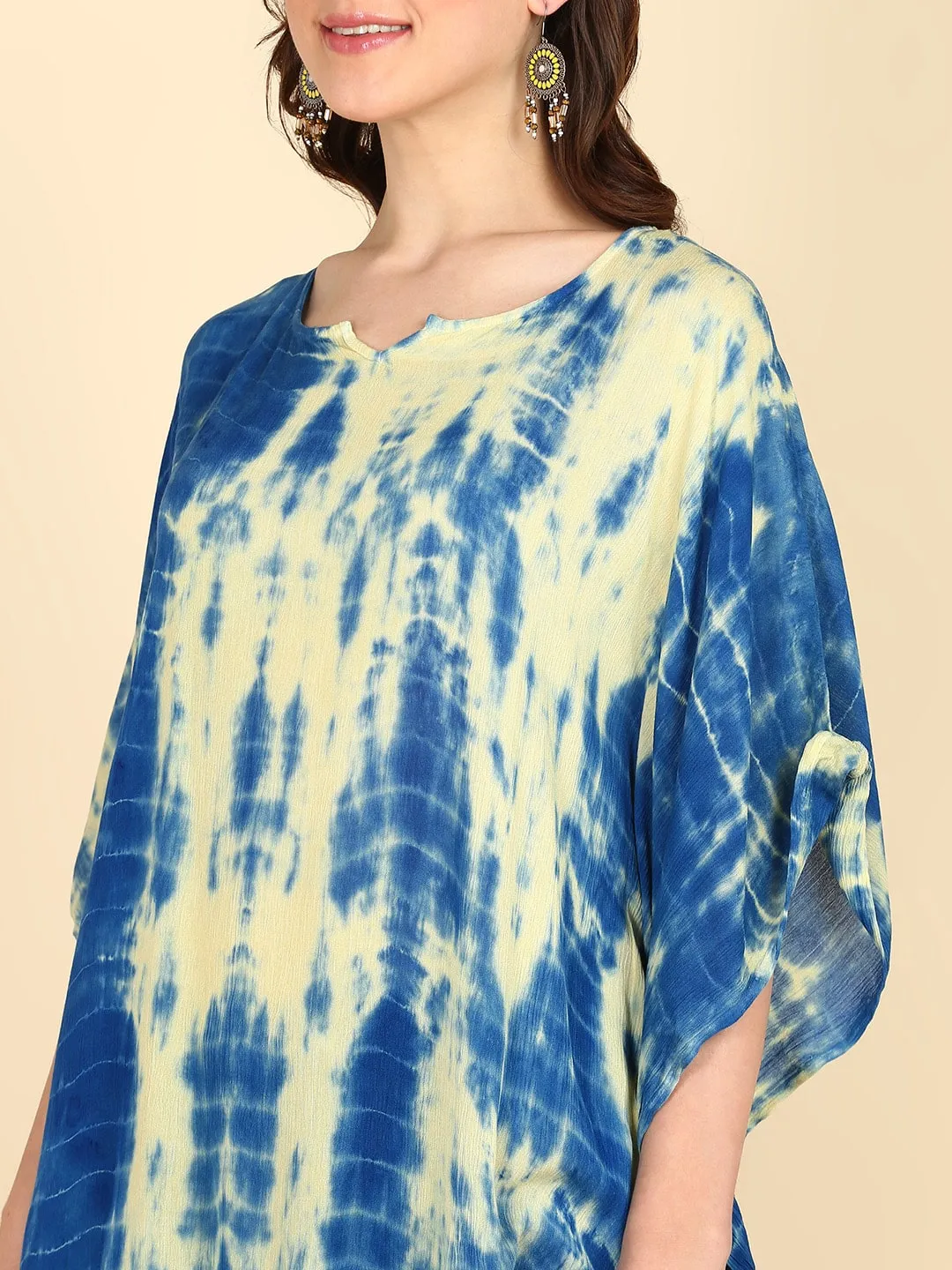 Rayon Tie Dye Blue And Light Green Kaftan kurta