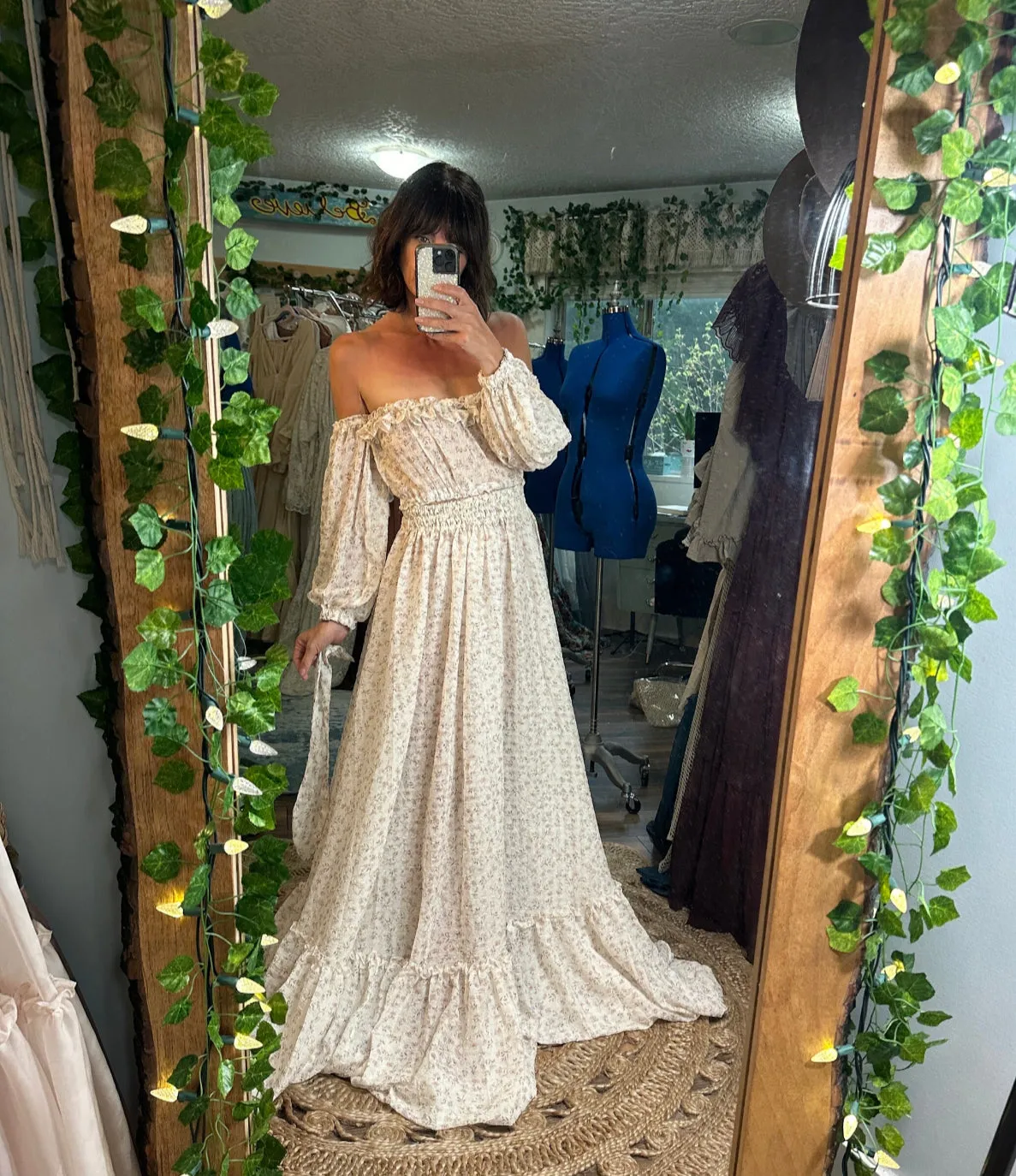 Ready to ship Kismet two piece dress Crinkle White Blush floral