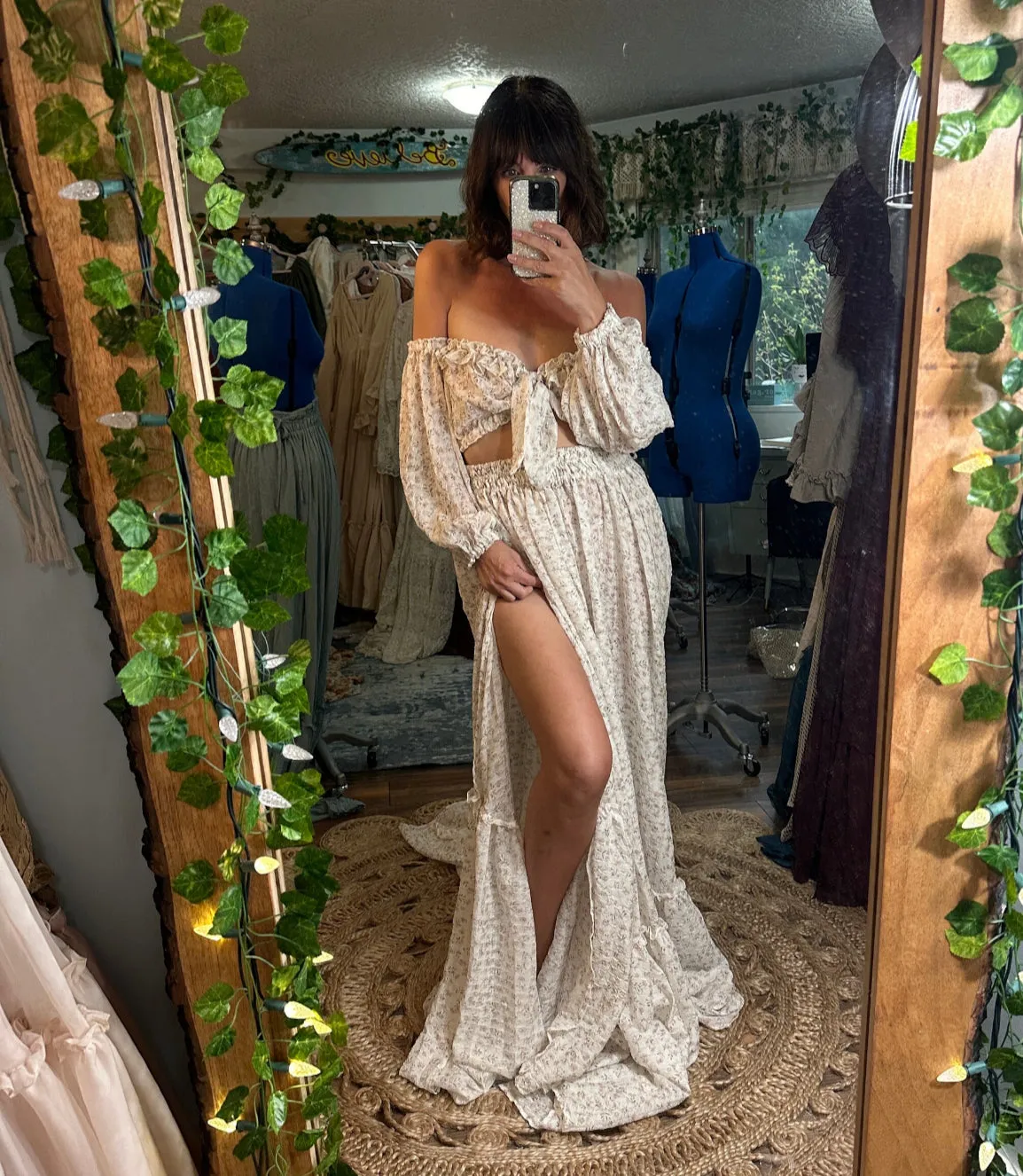 Ready to ship Kismet two piece dress Crinkle White Blush floral