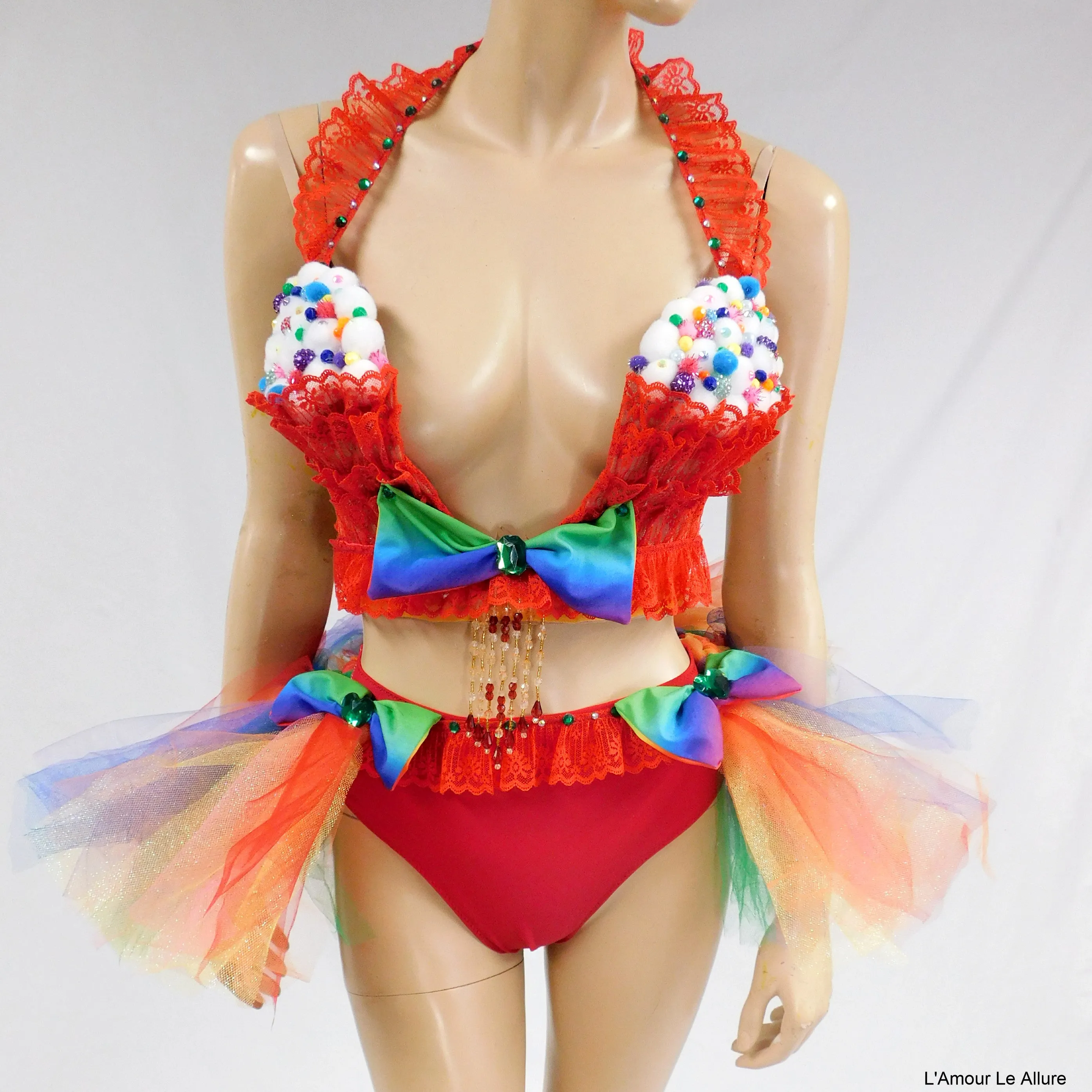 Red Cupcake Birthday Plunge Rave Bra with Tutu Bustle