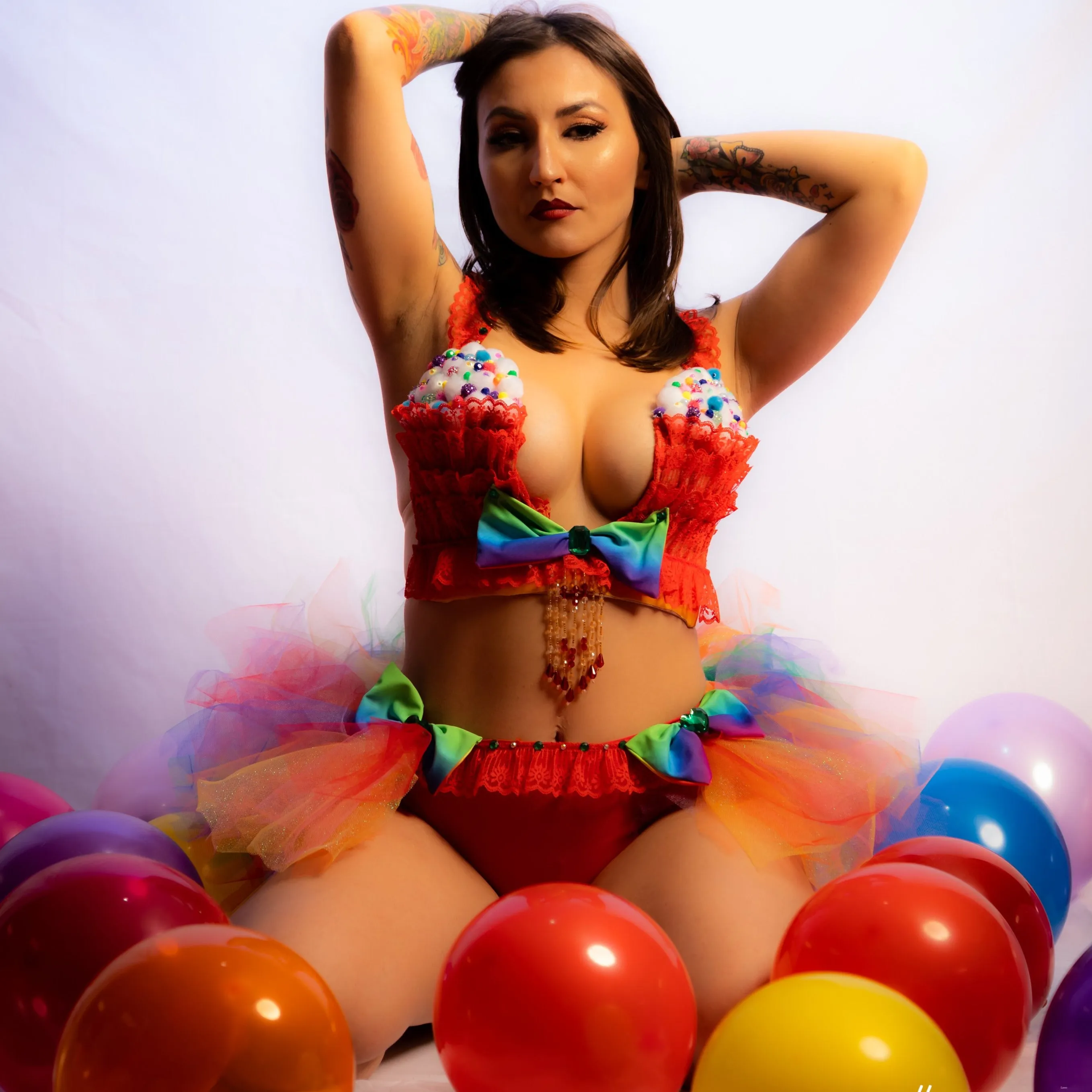 Red Cupcake Birthday Plunge Rave Bra with Tutu Bustle