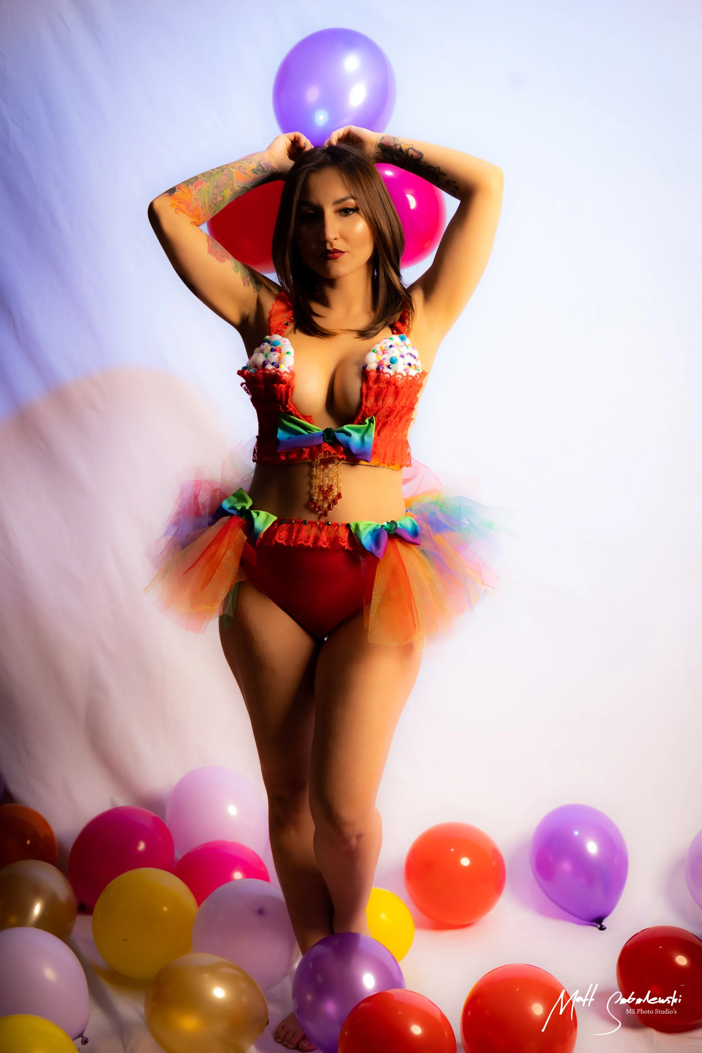 Red Cupcake Birthday Plunge Rave Bra with Tutu Bustle