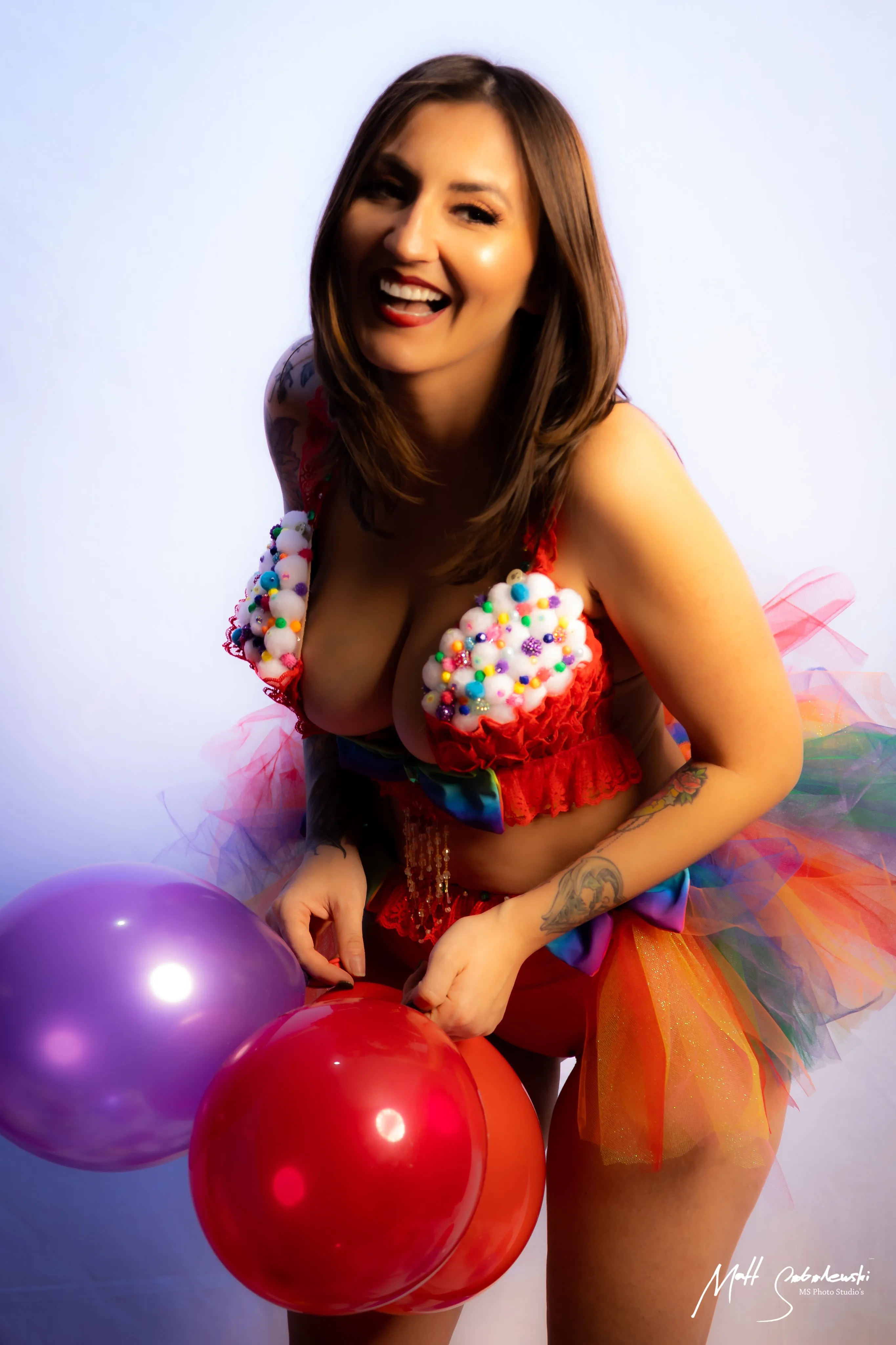 Red Cupcake Birthday Plunge Rave Bra with Tutu Bustle