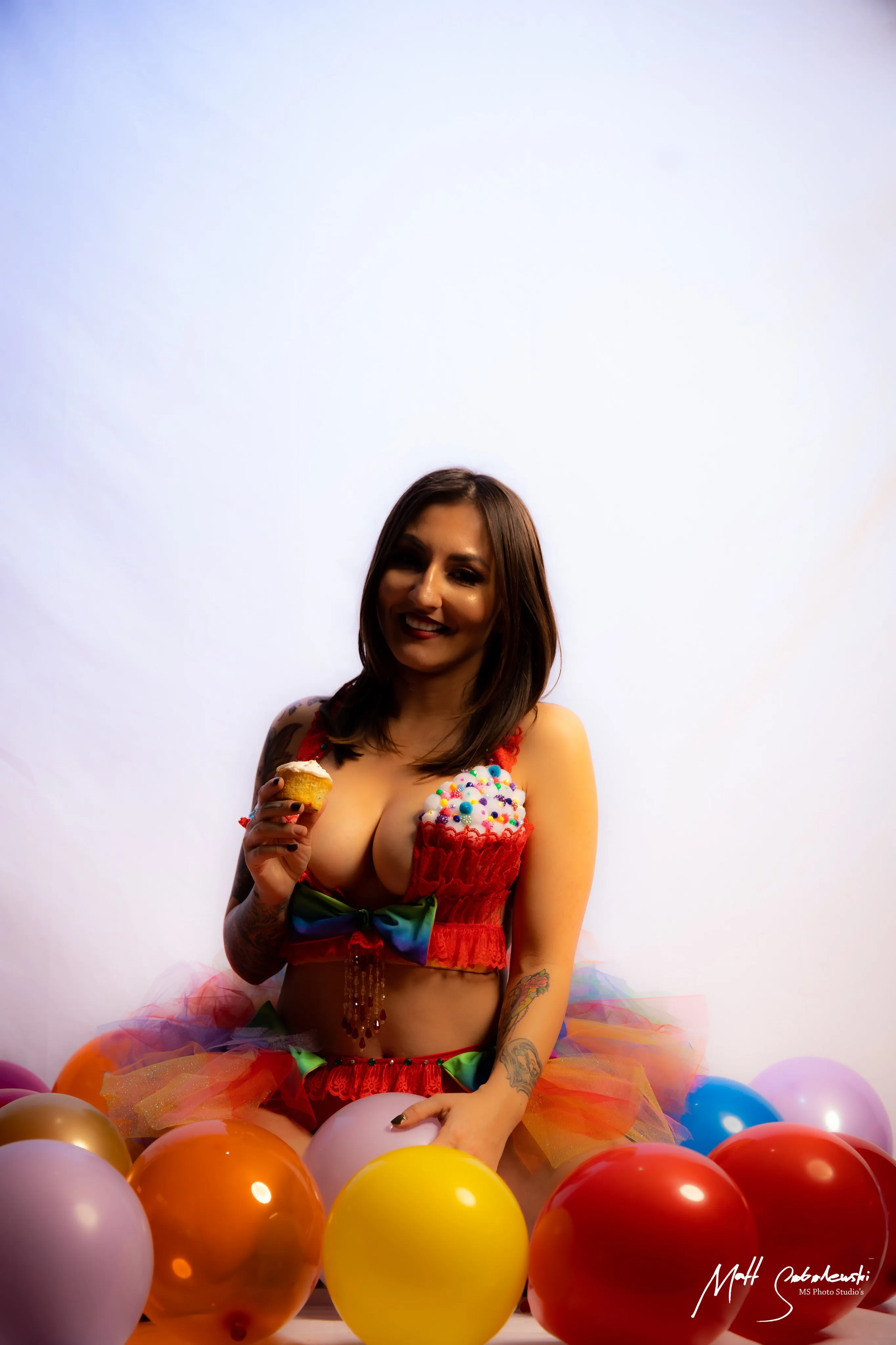 Red Cupcake Birthday Plunge Rave Bra with Tutu Bustle