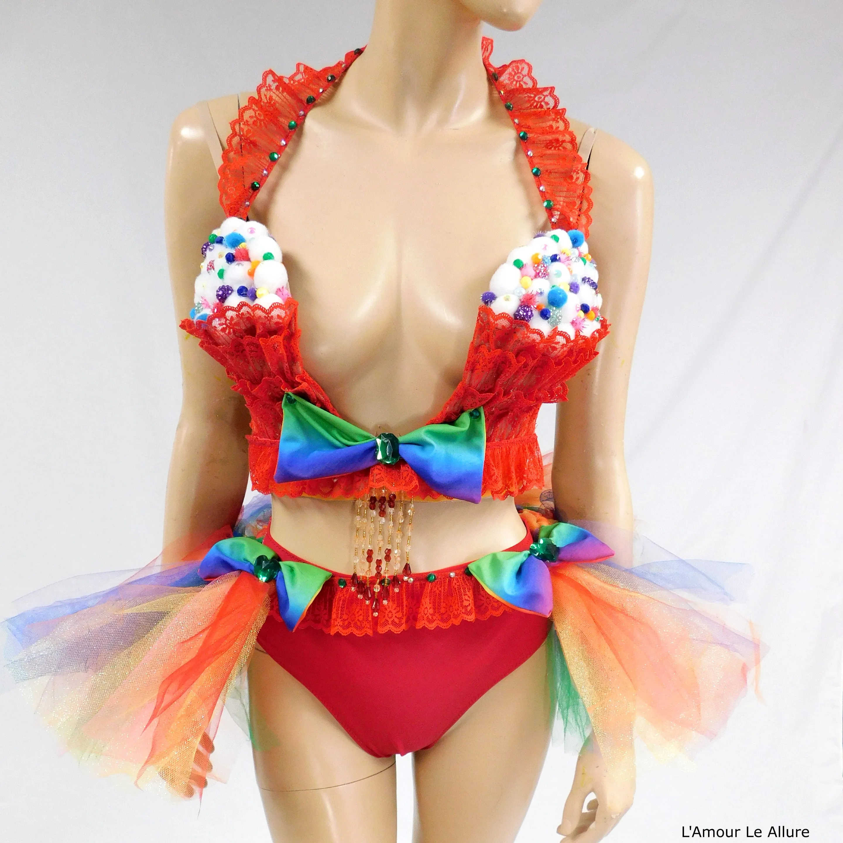 Red Cupcake Birthday Plunge Rave Bra with Tutu Bustle