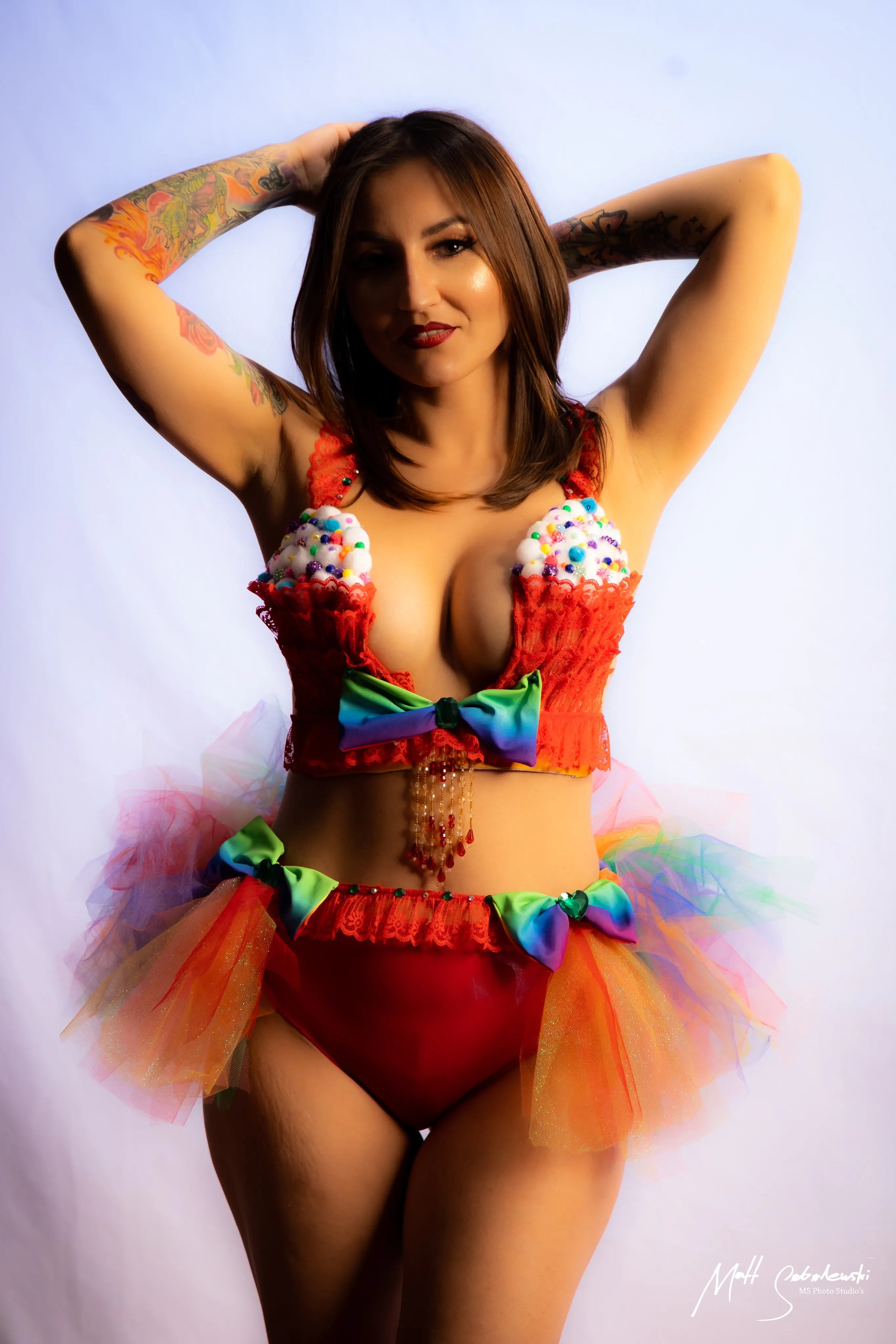 Red Cupcake Birthday Plunge Rave Bra with Tutu Bustle
