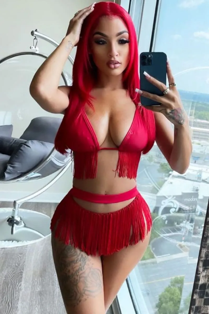 Red Cut Out Fringe Bikini
