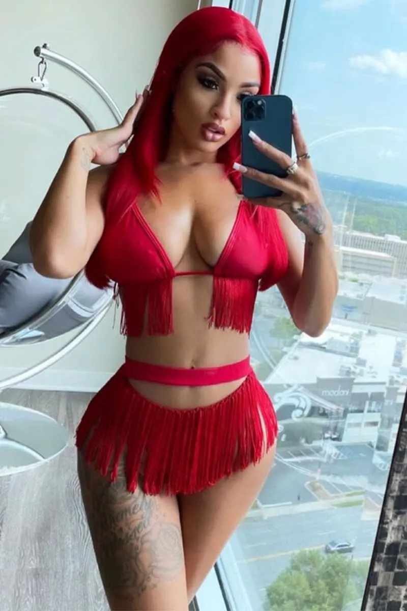 Red Cut Out Fringe Bikini