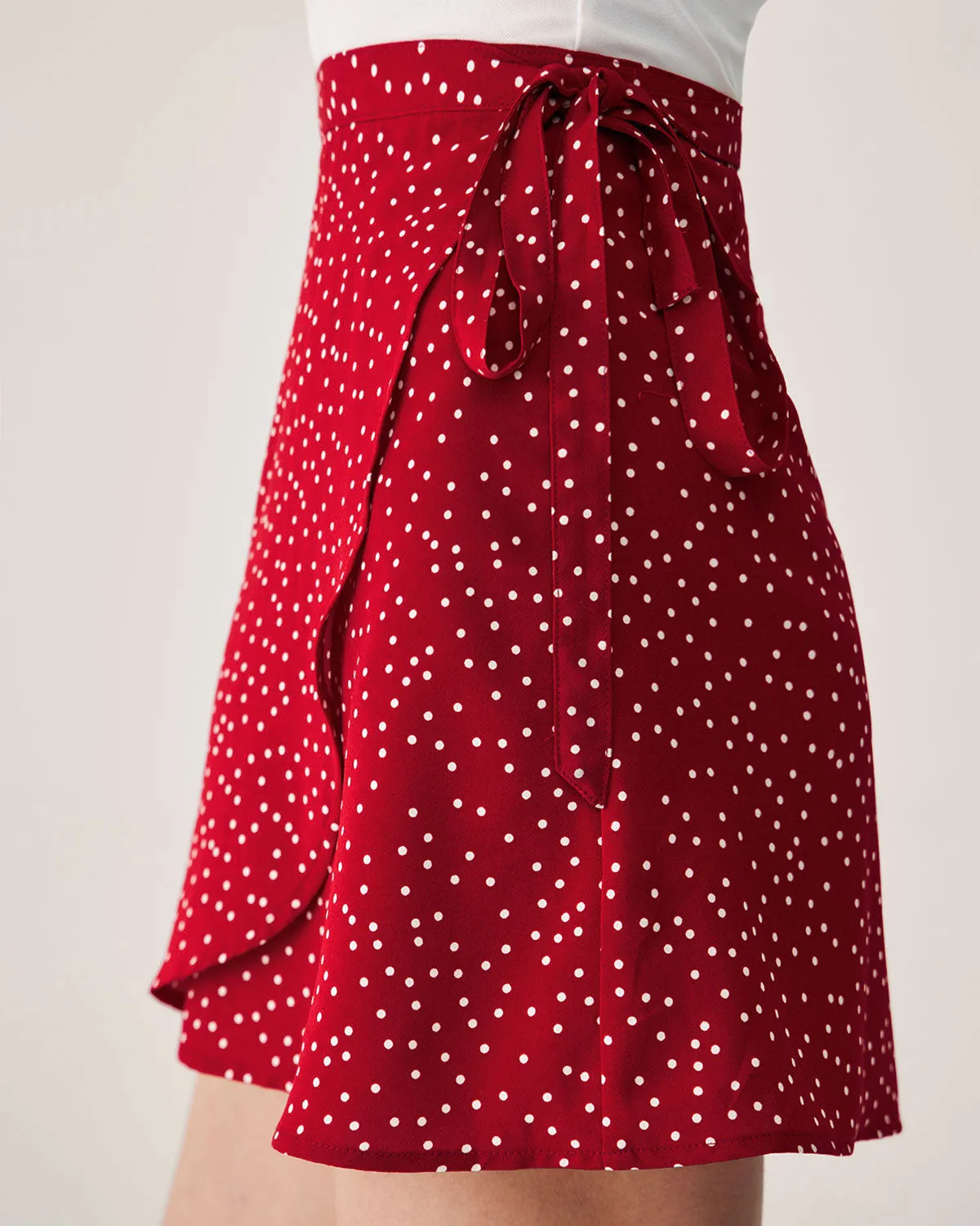 Red Polka Dot Wrap Mini Skirt