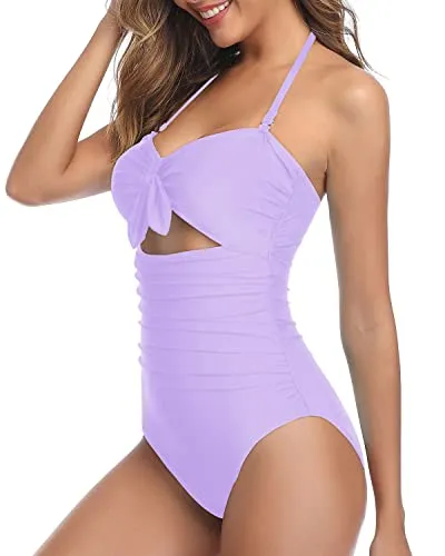 Removable And Adjustable Tummy Control One Piece Swimsuits-Light Purple