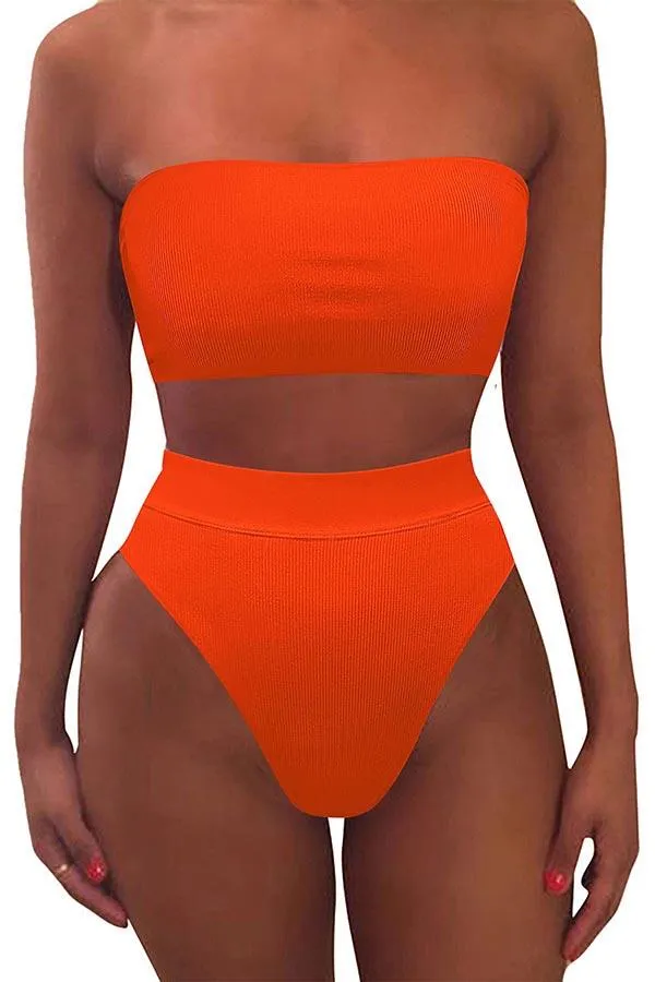 Removable Straps Bandeau High Waisted Bikini Set