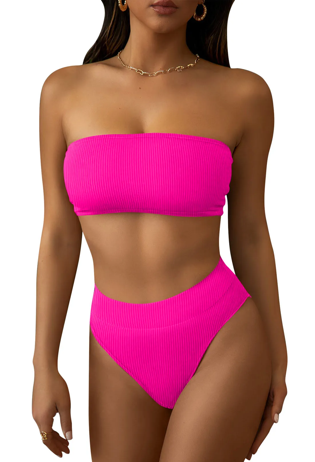 Removable Straps Bandeau High Waisted Bikini Set