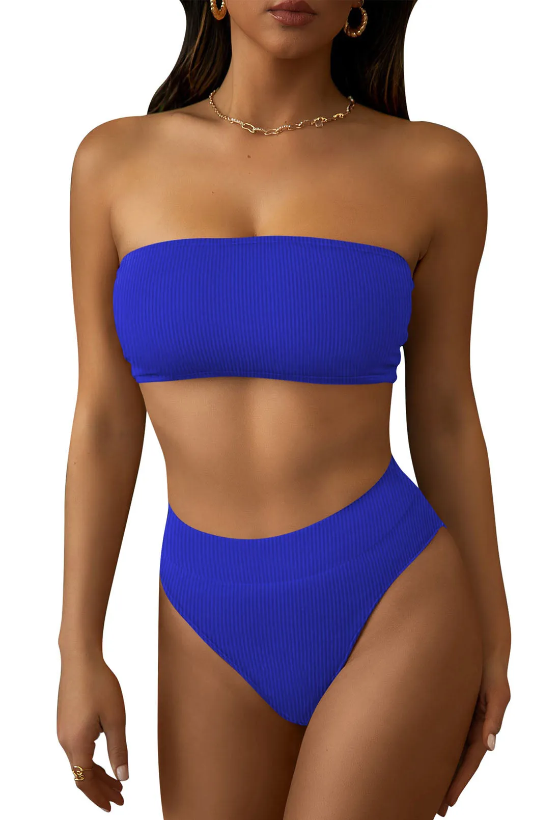 Removable Straps Bandeau High Waisted Bikini Set