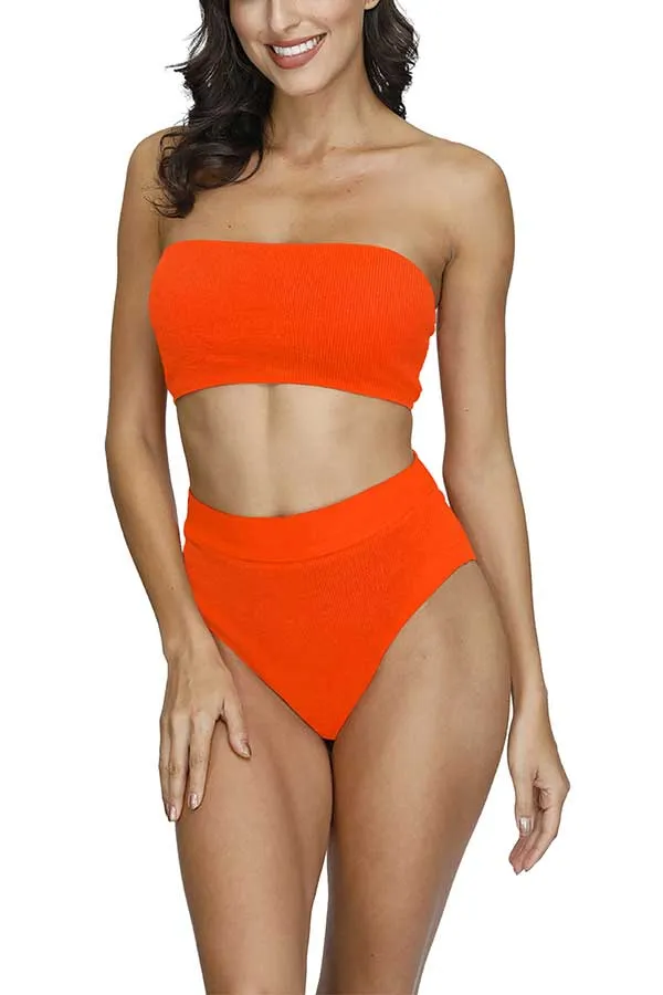 Removable Straps Bandeau High Waisted Bikini Set