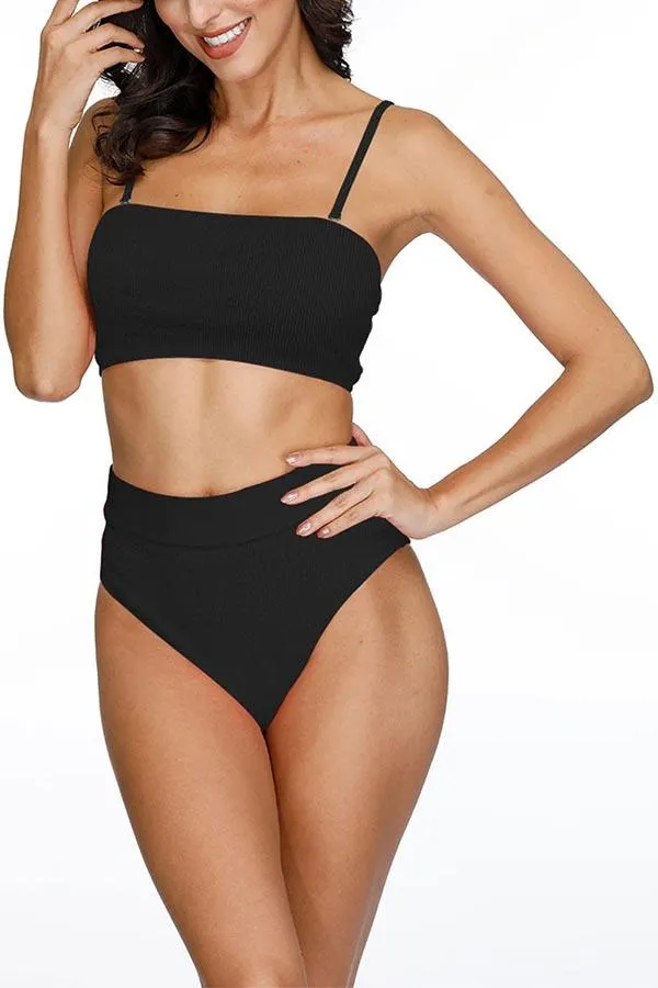 Removable Straps Bandeau High Waisted Bikini Set