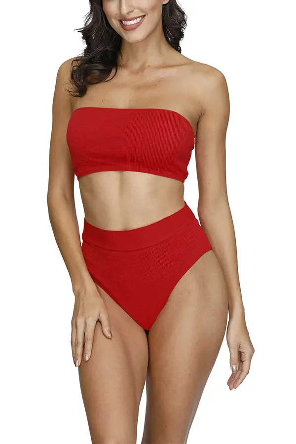 Removable Straps Bandeau High Waisted Bikini Set