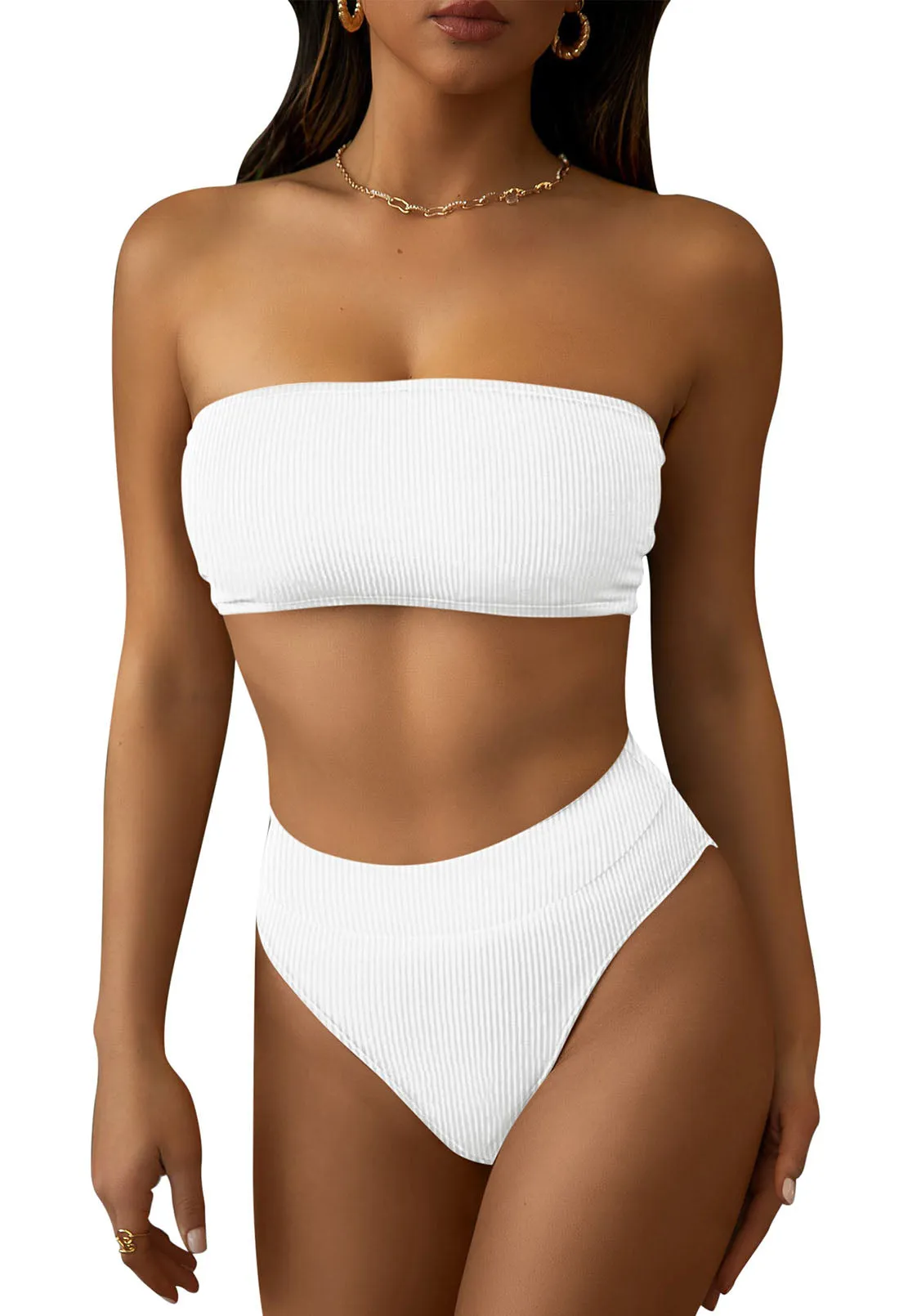 Removable Straps Bandeau High Waisted Bikini Set