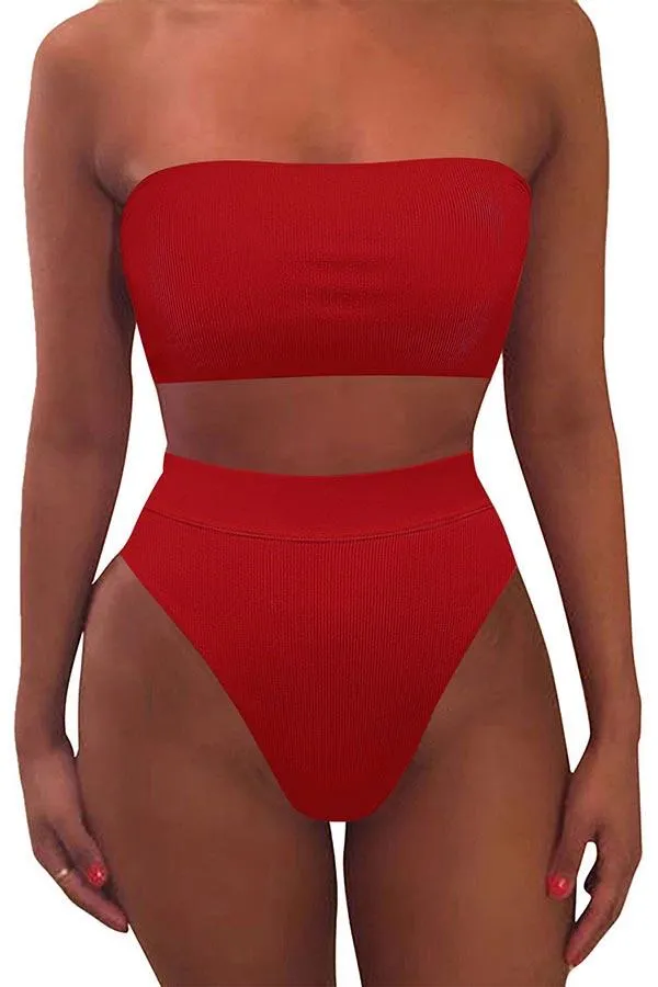 Removable Straps Bandeau High Waisted Bikini Set