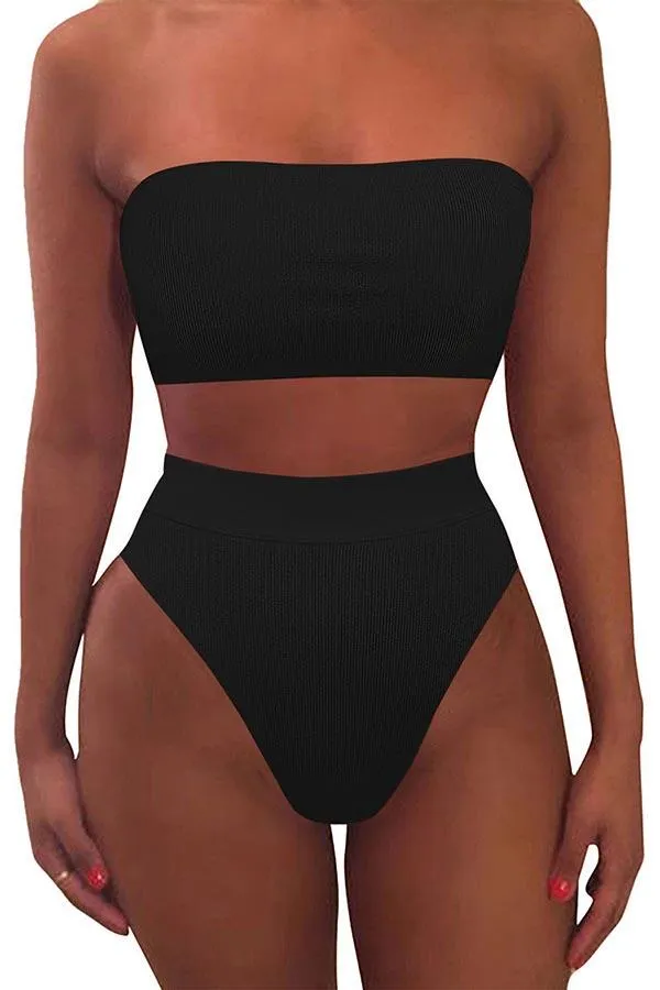 Removable Straps Bandeau High Waisted Bikini Set