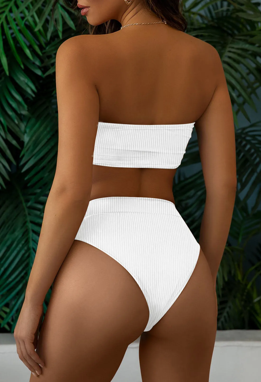 Removable Straps Bandeau High Waisted Bikini Set